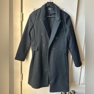 Double-Breasted Black Faux Wool Coat - Women’s Small